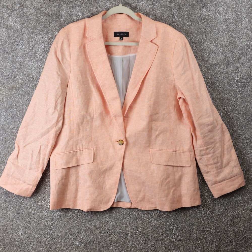 Talbots Linen Blazer Womens 18 Coral Old Money Quiet Luxury Career Wear Classic